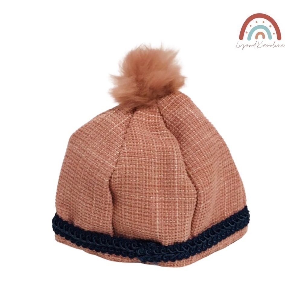 New! Bond & Co Pet Dog Pink Tweed Beanie Pompom Hat